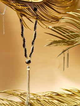 Набор 2 предмета: серьги, бусы Унисон накрученность, чёрный в серебре, 60 см