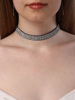 Чокер Грация искр, тонкий, цвет черно-серебряный, L=30 см