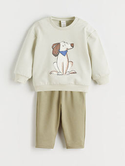 Bask?l? Erkek Bebek Sweatshirt ve E?ofman Alt?