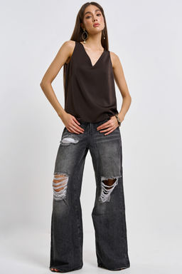 Топ атласный свободного силуэта шоколад