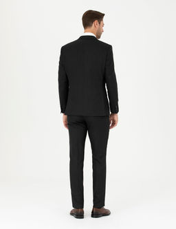 Siyah Slim Fit _izgili Yelekli Tak_m Elbise