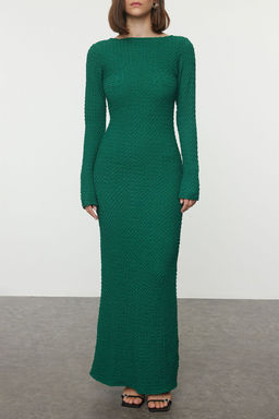 TRENDYOLMILLA Bordo Duz Dokulu Fitted/Vucuda Oturan Maxi Orme Elbise TWOAW25EL00097  фото 6