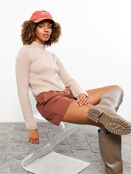 Dik Yaka D?z Uzun Kollu Kad?n Triko H?rka