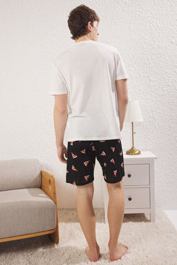Trendyolmilla Man Ekru Siyah Regular Fit Pizza Bask?l? %100 Pamuk Couple Orme Erkek Pijama Tak?m? TMNSS25PT00048  фото 5