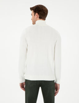 Ekru Slim Fit Bal_k__ Yaka Triko Kazak