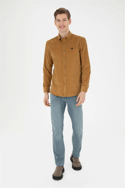 Мужская рубашка светло-хаки с длинным рукавом - U.s. polo assn фото 4