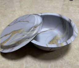 Чаша-салатник 2 л эмаль и крышка-поднос / WP-590 /уп 50/ Белый мрамор/