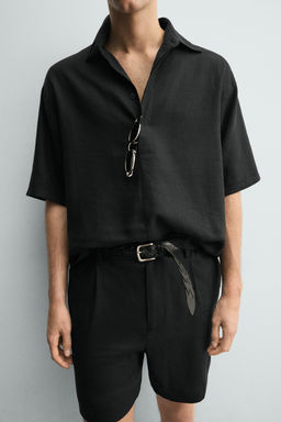CAMISA POLO REGULAR FIT LINO - VISCOSA / Negro - Zara фото 5