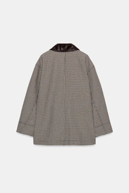 CHAQUETA PATA DE GALLO ACABADOS EFECTO PIEL / Negro / Crudo - Zara фото 8