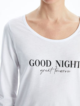 Bisiklet Yaka Bask?l? Kad?n Pijama Tak?m?