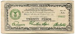 20 песо 1943 года Филиппины (Минданао, Администрация США)
