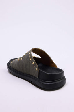 Trendyol Shoes Siyah Rivetli Cift Tokal? Duz Kad?n Terlik TAKSS25TE00004 - Trendyolmilla фото 21