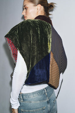 QUILTED VELVET JACKET WITH CONTRASTING FABRIC - Zara фото 4