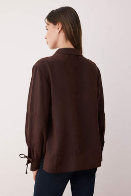 Sustainable Koyu Kahverengi Boho Modal Baglama Detayl? Oversize Modal Gomlek TWOAW26GO00080