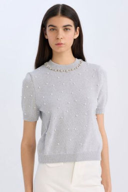 Regular Fit Tasl? Bisiklet Yaka Basic Duz Triko Kazak