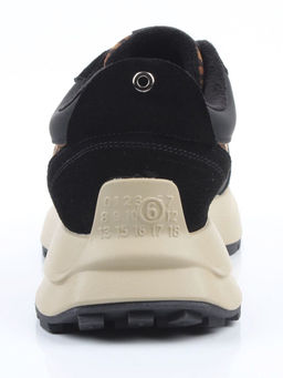 04-PCML24-1 BLACK/LEOPARD Кроссовки демисезонные женские (натуральная замша, натуральная кожа, байка)