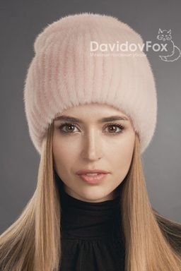 Шапка Бини норка дымчатая роза