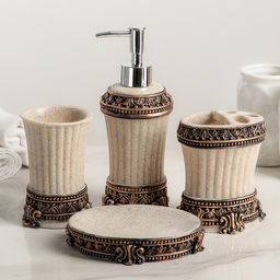 Аксессуары для ванной Вензеля, 4 предмета, дозатор 200 мл, мыльница, 2 стакана, бежевые