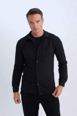 Regular Fit Polo Yaka Penye Gomlek - Defacto фото 3