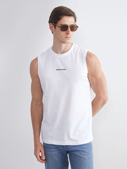 Bisiklet Yaka Bask?l? Erkek Kolsuz Ti??rt