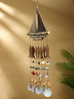 Музыка ветра «Рыбацкое судно», 35×3×103 см, дерево, ракушка