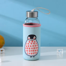 Бутылка для воды «Весёлые зверята», 300 мл, h=17 см, в чехле, стекло, МИКС