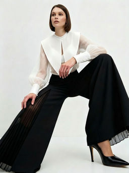 Блузка из органзы со съемным воротником OD-930-1 синий