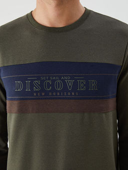Bisiklet Yaka Uzun Kollu Bask?l? Erkek Sweatshirt
