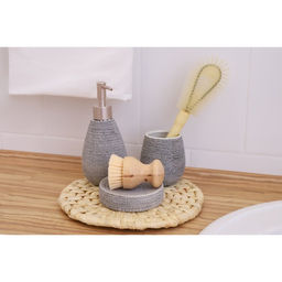 Набор аксессуаров для ванной комнаты Доляна Камень, 4 предмета (дозатор 300 мл, мыльница, 2 стакана), цвет серый  фото 9