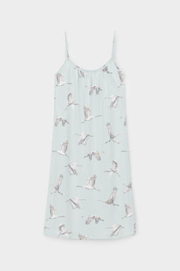 Е 10053/туманный голубой,журавли сорочка ночная жен