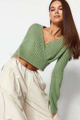 Mint Crop Yumusak Dokulu Kruvaze Triko Kazak TWOAW24KZ00381 - Trendyolmilla фото 2