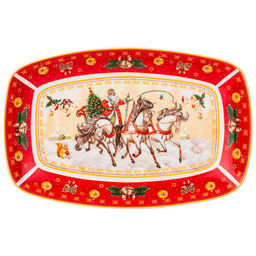 Блюдо прямоугольное Тройка 25х16х3 см красное 85-1726 #НовыйГод /АРТИ-М/