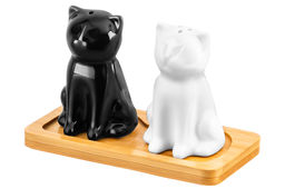 Набор д/специй 2 пр. "Котики" черн/бел на дерев. подставке