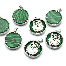 Подвеска Сова 27*27мм с малахитом имитация