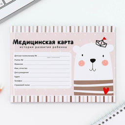 Медицинская карта в твердой обложке Форма №112/у Мишка, 80 л