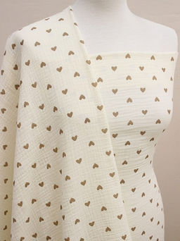 Муслин двухслойный с эф.жатости Бежевые сердечки цв.сливочный, ш.1.4м, хлопок-100%, 120гр/м.кв - Купава фото 5