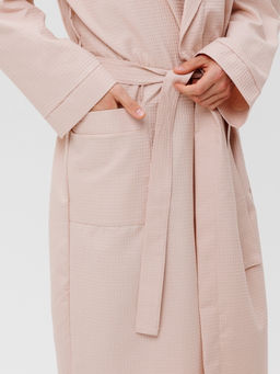 Мужской вафельный халат с шалькой бежевый В-04 (31)