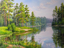 Вышивка крестиком 40х50см, Река в лесу