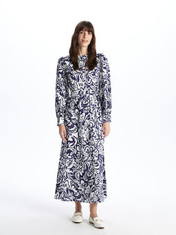 Hakim Yaka Desenli Uzun Kollu Elbise