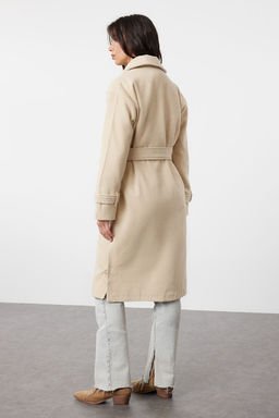 Tas Oversize Genis Kesim Kemerli Uzun Yunlu Kase Kaban TWOAW22KB0015
