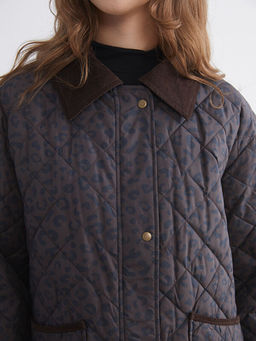 Kadife G?mlek Yaka Desenli Kad?n ?i?me Mont