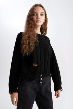 Базовый свитер оверсайз с круглым вырезом - Defacto фото 7