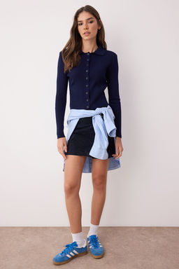 Ekru*001-Lacivert Crop Renk Bloklu-Duz 2li Triko H?rka TWOAW26HI00127 - Trendyolmilla фото 15