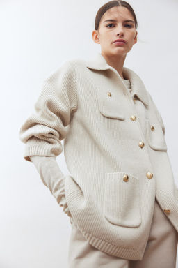 Cardigan en punto acanalado de lana - H&m фото 2