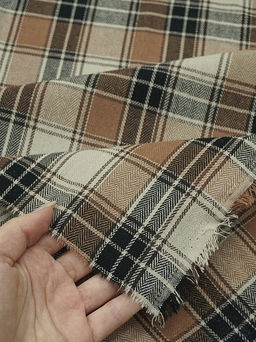 Фуле Клетка цв.карамельно-коричневый/бежевый/черный, ш.1.45м, хлопок-95%, п/э-5%, 150гр/м.кв - Купава фото 3