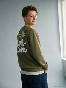 Bisiklet Yaka Bask?l? Erkek ?ocuk Sweatshirt