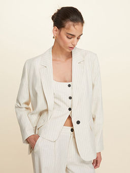 ?izgili Keten Kar???ml? Kad?n Blazer Ceket