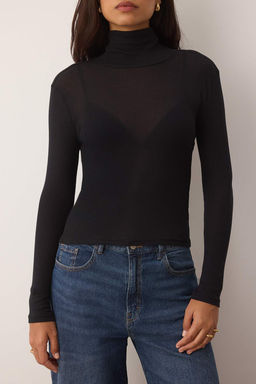 Siyah Dik Yaka Transparan Orme T-Shirt TWOAW26TS00005 - Trendyolmilla фото 2