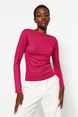 Trendyolmilla Lacivert Fitted/Vucuda Oturan Uzun Kol Kay?k Yaka Viskoz Esnek Orme Bluz TWOAW21BZ0106 фото 12