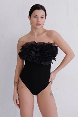 Боди чёрное из трикотажа в тонкий рубчик